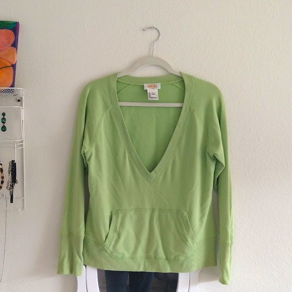 Talbots Avocado Green Deep V Neck Sweatshirt size Small